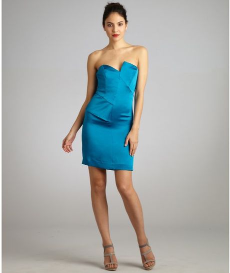 Nicole Miller Aqua Silk Satin Double Face Strapless Dress in Blue (aqua) - Lyst