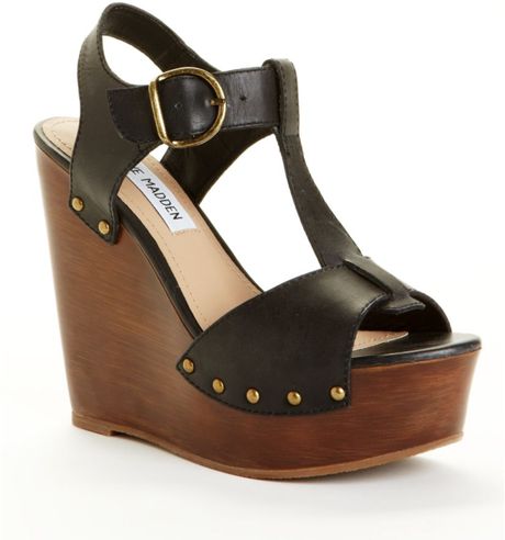 Steve Madden Wyliee Wedge Sandals in Black | Lyst