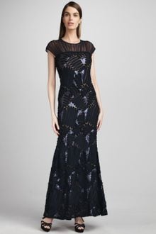 Tadashi Shoji Illusion Sequined Ribbon Gown - Lyst