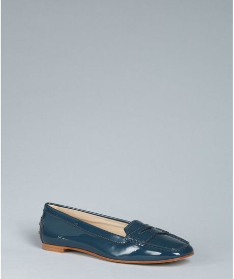 Tod's Cadet Blue Patent Leather Penny Loafers in Blue (cadet) - Lyst