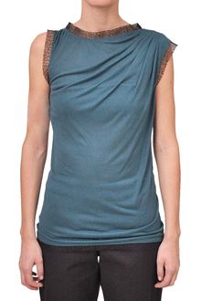 Amen Jersey Top Embroidered Flower and Lace Neckline - Lyst