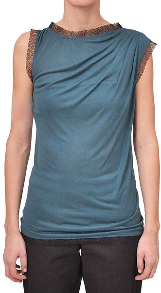 Amen Jersey Top Embroidered Flower and Lace Neckline in Blue - Lyst