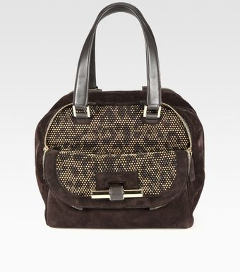  Small Leopardstudded Suede Satchel 
