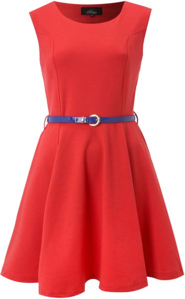 Madam Rage Belted Skater Dress in Red (coral) - Lyst