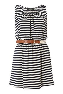Madam Rage Madam Rage Jersey Stripe Belted Dress - Lyst