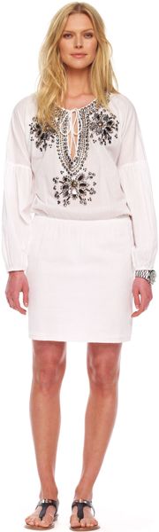 Michael Kors Embellished Peasant Dress in White - Lyst