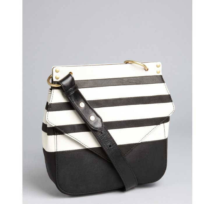 Pour La Victoire White and Black Striped Leather Pissa Crossbody Bag in White | Lyst
