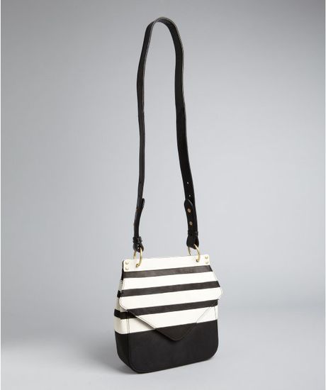 Pour La Victoire White and Black Striped Leather Pissa Crossbody Bag in White | Lyst