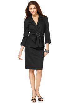 Tahari Three Quarter Sleeve Buckled Jacket Skirt - Lyst