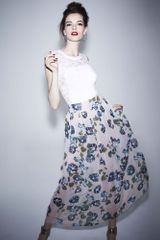 Alberta Ferretti Floral Printed A Line Maxi Skirt