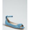 Balenciaga Blue Leather Peep Toe Ankle Strap Flats in Blue - Lyst