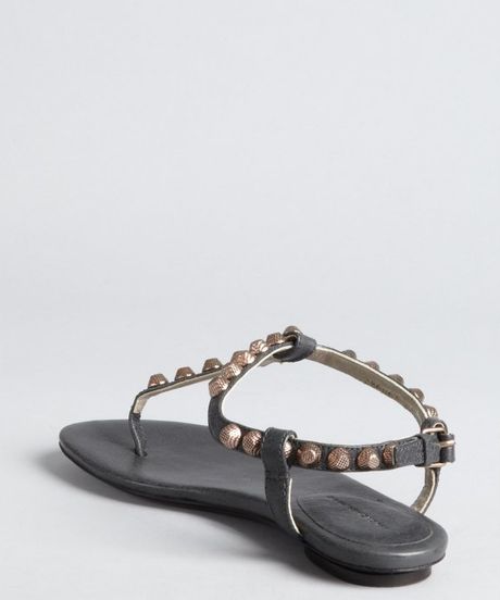 Balenciaga Charcoal Leather Studded Thong Sandals in Gray (charcoal)
