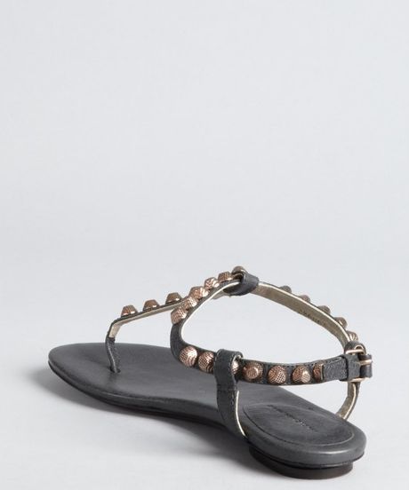 Balenciaga Charcoal Leather Studded Thong Sandals in Gray (charcoal ...