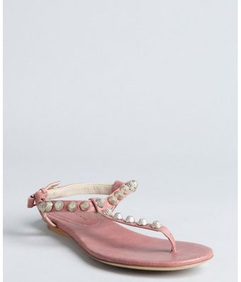  Pink Leather Studded Thong Sandals 