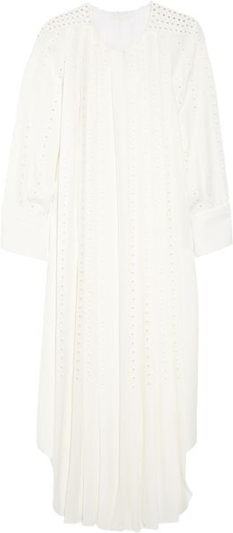 Chloé Eyelet Silkblend Crepe Dress in Beige (cream) - Lyst