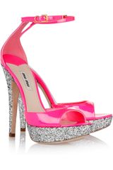 Miu Miu Glitterfinish Patent Leather Sandals