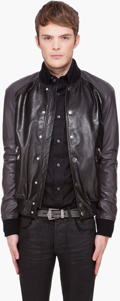 Pierre Balmain Black Leather Bomber Jacket in Black for Men - Lyst