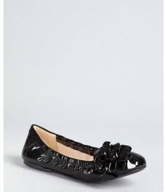  Black Patent Leather Flower Detail Ballet Flats 