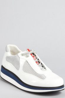 Prada Prada Sport White Patent Leather Mesh Panel Lace Up Sneakers - Lyst