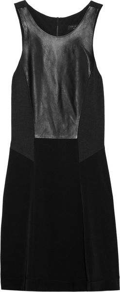  Adeline Paneled Satin Leather and Bouclé Dress 