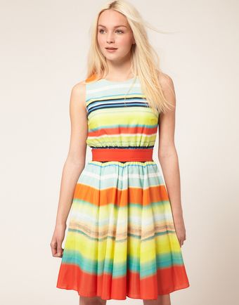  Ted Baker Fit Flare Dress in Stripe Print 