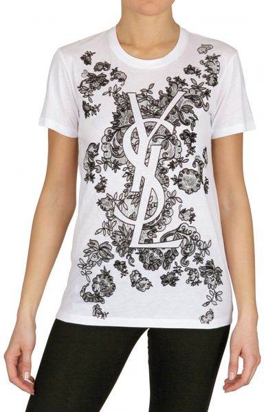 Yves Saint Laurent Loo Print Cotton Jersey Tshirt in White - Lyst