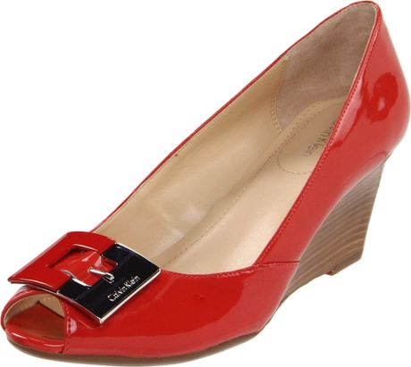 Calvin Klein Calvin Klein Womens Sue Patent Wedge Pump in Pink (pink coral) - Lyst
