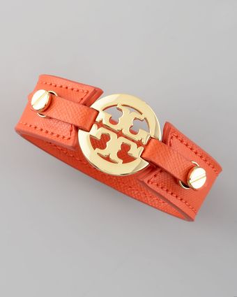 Etched Leather Logo Cuff Orange 