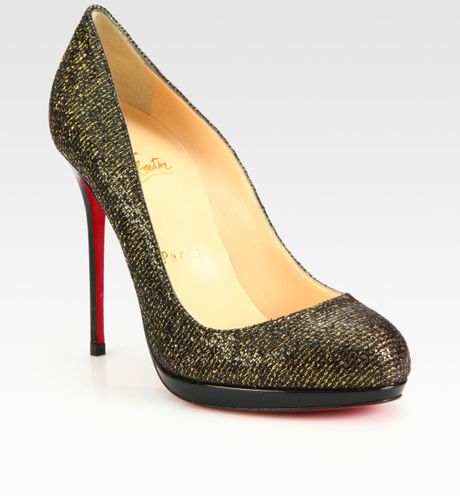 Christian Louboutin Glittercoated Leather Platform Pumps in Gold - Lyst