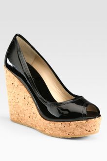 Jimmy Choo Papina Patent Leather Wedge Sandals - Lyst