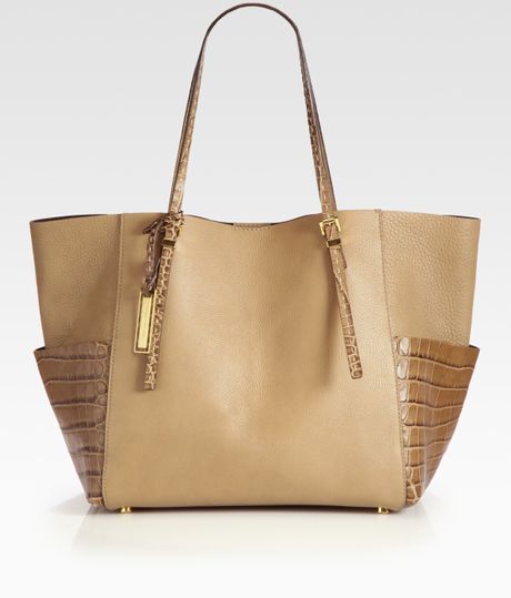 Michael Kors Crocembossed Pebbled Leather Tote in Beige (desert) - Lyst