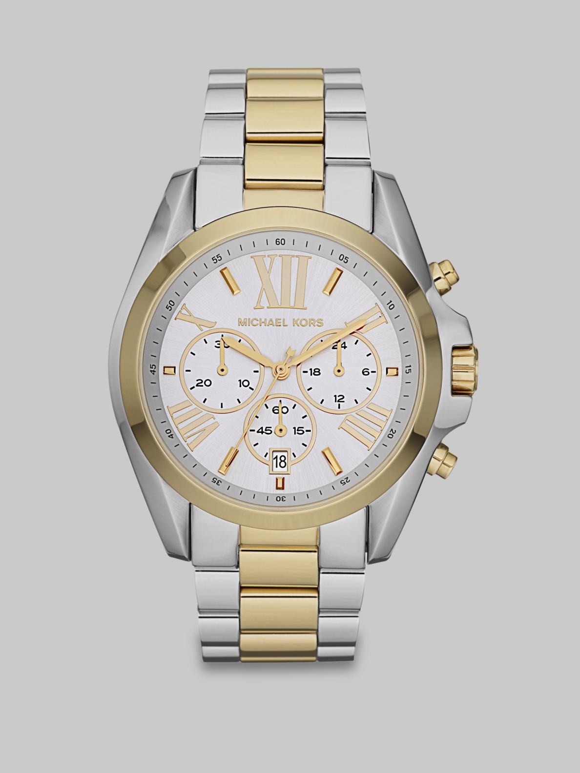 Michael Kors Two Tone Stainless Steel Chronograph Watch in Gold (silver