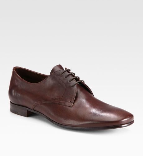 Prada Antique Leather Laceups in Brown for Men (coco) - Lyst