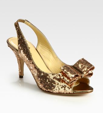  Sawyer Sequincoated Leather and Metallic Leather Slingback Bow Pumps 