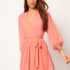 Asos Collection Asos Wrap Dress with Sequin Cuff in Orange (coralrosegold) - Lyst