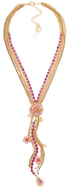  Antique Gold Tone Pave Rose Multi Y Chain Necklace 