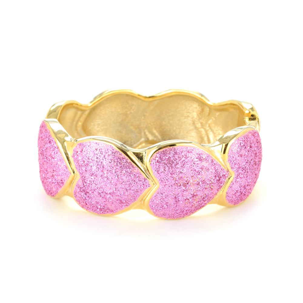 Betsey Johnson Pink Glitter Heart Bangle Bracelet In Gold Pink Lyst