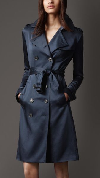 Burberry Midlength Silk Trench Coat in Blue (navy) - Lyst