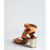 Celine Camel Leather Metal Stacked Heel Sandals in Beige (camel) - Lyst