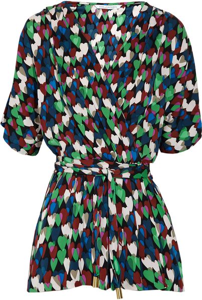Diane Von Furstenberg Genevieve Printed Silkblend Top in Green - Lyst