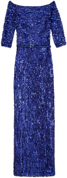 Elie Saab Full Beaded Long Shoulder Dress  in Blue - Lyst