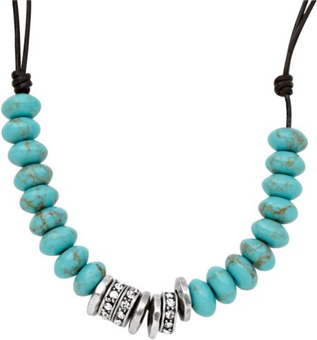silver beaded turquoise tone necklace fossil fullscreen