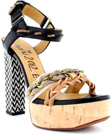 Lanvin Chunky Sandal with Cork Platform in Black - Lyst