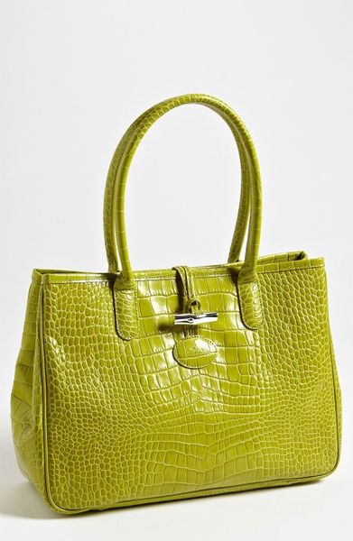 Longchamp Roseau Small Croc Embossed Shoulder Bag in Green | Lyst
