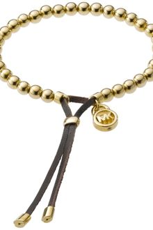 Michael Kors Gold Tone Beaded Leather Bracelet - Lyst