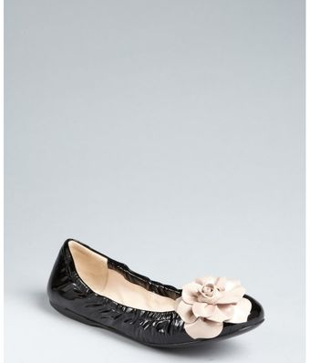  Black Patent Leather Flower Detail Ballet Flats 