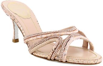 Rene Caovilla Python Midheel Sandal - Lyst
