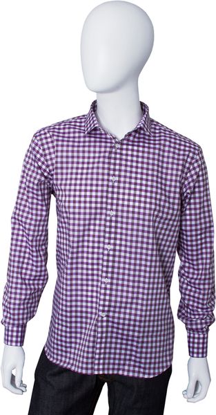 Spurr Spurr Two Tone Gingham Voile Cricket Shirt in Purple in Purple for Men - Lyst