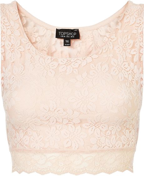 Topshop Lace Crop Top in Pink (blush) - Lyst