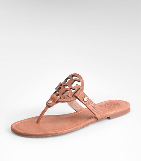 Tory Burch Tumbled Leather Miller Sandal in Pink (tan) | Lyst